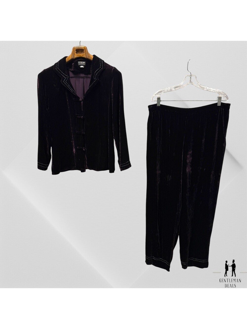 Vintage Citron Santa Monica S Silk Blend Set Jacket Top Bottom Pants Velvet READ